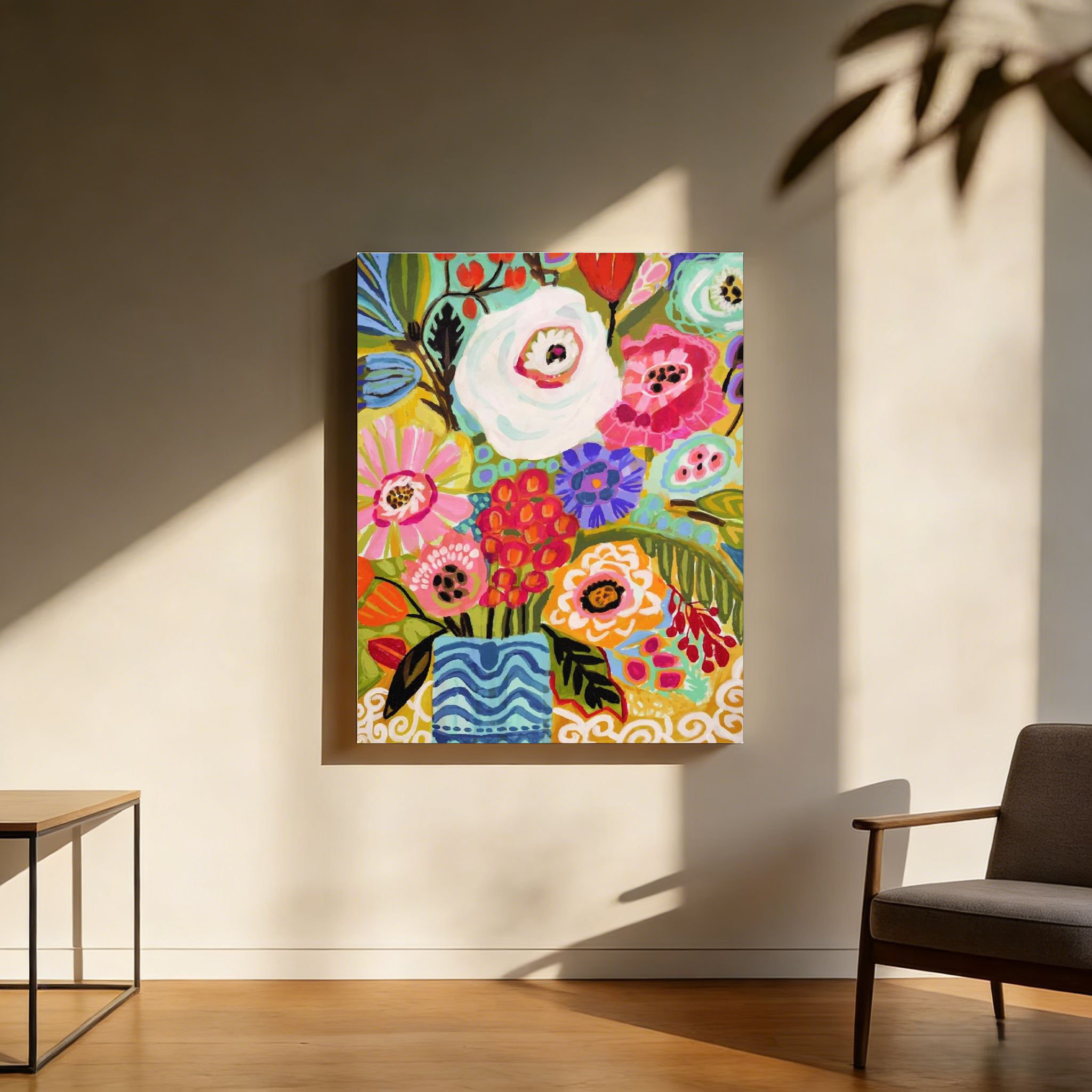 East Urban Home Blooming Florals, Built-In Back Wood Frame Wall